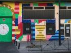 Wall colored with a variety of shapes