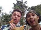 My friend and me about to eat sambusas after our hard work