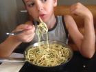 Aiden enjoys a good bowl of pasta!