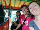 Having fun with friends on a local bus in the village of Jardín