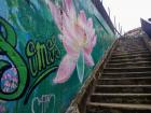A lotus flower lining the steps up toward Comuna 13