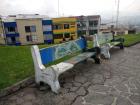 Cool murals decorate the benches at a lookout point in the mountain town of Manizales