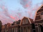 Home involves my roommate and her cat, but also our house, which looks like this during sunset
