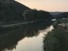 Hornad River running through Anička Park at sunset