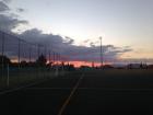 The sun beginning to set during one of our soccer games 