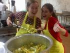 My friends Gabby and Elena had a great time helping to prepare the Sadhya.