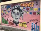 A mural speaking against domestic violence for which the ninth-grade girls at the Rato Bangala School won an award