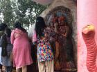 People are giving Tika to a statue of another form of Durga on the ninth day