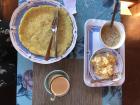 In a small village above Namche, my friend Subash and I stopped for a quick snack. These pancakes and spreads make up a traditional Sherpa food that everyone makes because every class of people can afford to make it