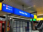 The U-Bahn station will always have the name of the station and the schedules of the trains that come there