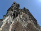 The Cathedral of Notre Dame in Reims seen from below
