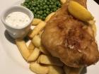This is a typical serving of fish and chips - a hearty meal that can fill you up for a whole day 