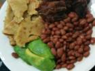 Chapatti with beans, meat and avocado