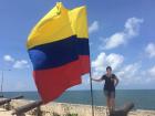 Here I am with a giant Colombian flag