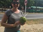 Here I am drinking coconut water right out of a coconut that someone opened for me with a machete!