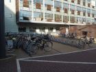 Here is outdoor bike parking. It is easy to find a spot here, but you have to be careful your bike isn't stolen!