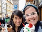 Sue and I ate trdelník, a warm pastry covered in cinnamon and sugar