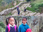 Three girls begin their very long trek to school one morning in Nepal. 