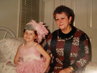 Abby playing dress-up in her room, with her Grandma 