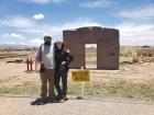 Josh and Abby in front of the ancient Sun Gate at Tiwanaku 
