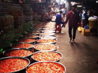 Rows of fresh shrimp paste at the market in Huế, which we never quite got used to the smell of!