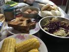 At home, families eat lots of delicious food together