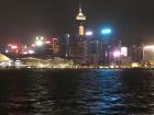 The Hong Kong skyline at night, which reminded me of New York City