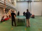 Playing table tennis in the hangar. A great way to unwind after the day and have fun!