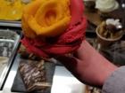 Mango and raspberry gelato in the shape of a flower