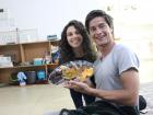 My friends, Kai and Amanda posing with our fruit tray at our seder