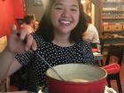 My friend and I celebrate with fondue