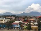 View of Musanze, with three of the five volcanoes in the background