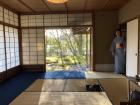 The tea ceremony took place in a traditional Japanese room with bamboo mats, or tatami
