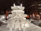 A snow shrine sculpture at the Sapporo Snow Festival