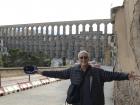 My dad in front of the ancient Roman aqueduct in Segovia which is two thousand years old 