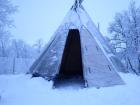 This is a traditional Sami T.P. that is made from reindeer hide and wood