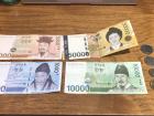 These are the different paper bills and coins in South Korea