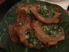 Fancy patacones with green salsa 