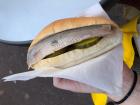 Traditional Dutch herring--seafood is very popular in the Netherlands