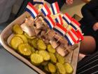 Dutch new herring--notice the Dutch flag on the toothpicks!