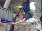 Practicing aerial silks (tela) in Chile