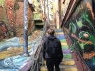 Valparaíso is famous for its crazy street art. Here Izzy is going up one of the many beautiful staircases that crisscross the city.