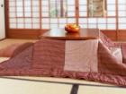 This is a kotatsu-- a table with heater attached to it and a futon around it used to keep warm in the winter. My dorm lounge has one.