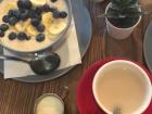 Elizabeth and I enjoyed porridge and tea at a cafe in Edinburgh