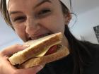 Chomping into my yummy Vegemite sandwich!