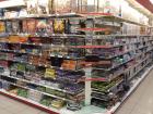 Shelves of various board games in a department store