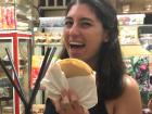 This is my friend who visited me from Tunja! She is eating an oblea which is a popular dessert here; it's two wafers with blackberry, whip cream and arequipe inside!