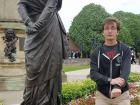 Me, copying the statue of Lady Macbeth in Stratford-Upon-Avon, England