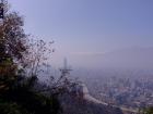 A typically cloudy view of Santiago from Cerro San Cristóbal, caused by smog which clears only after it rains.