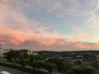 The city of Lugo is perched on top of a hill 400 feet above the River Miño. This is a view from halfway up the hill of the river valley at sunset